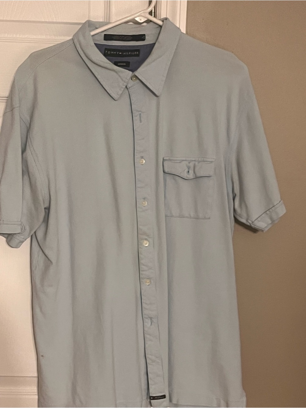 Tommy Hilfiger Light Blue Men's Short-Sleeve Button-Down Shirt